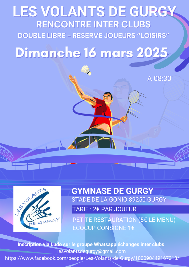 Venez assister à la rencontre interclubs des Volants de Gurgy !