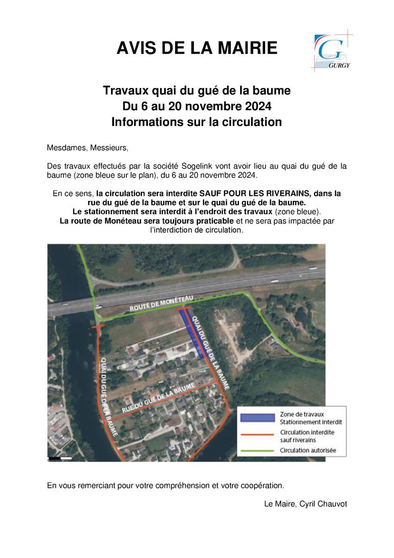 Information travaux - secteur du gué de la baume